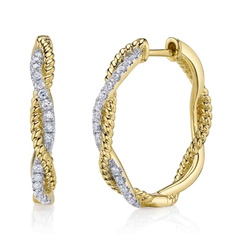 0.42Ct 14K Yellow Gold Diamond Twisted Hoop Earrings