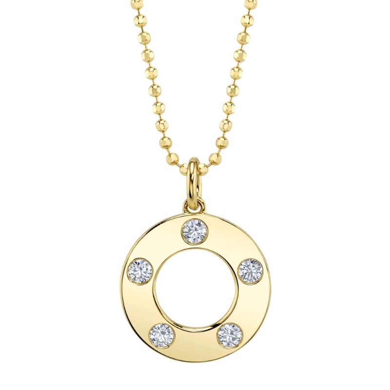 0.24Ct 14K Yellow Gold Diamond Circle Faceted Ball Chain Necklace