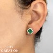 0.33Ct Diamond & 1.29Ct Emerald 14K White Gold Clover Stud Earrings