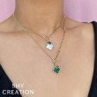 0.17Ct Diamond & 1.88Ct Malachite 14K Yellow Gold Clover Paper Clip Link Necklace