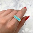 0.11Ct Diamond & 1.03Ct Composite Turquoise 14K Yellow Gold Bar Ring