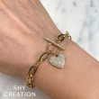 0.41Ct 14K Yellow Gold Diamond Paper Clip Link Pave Heart Bracelet