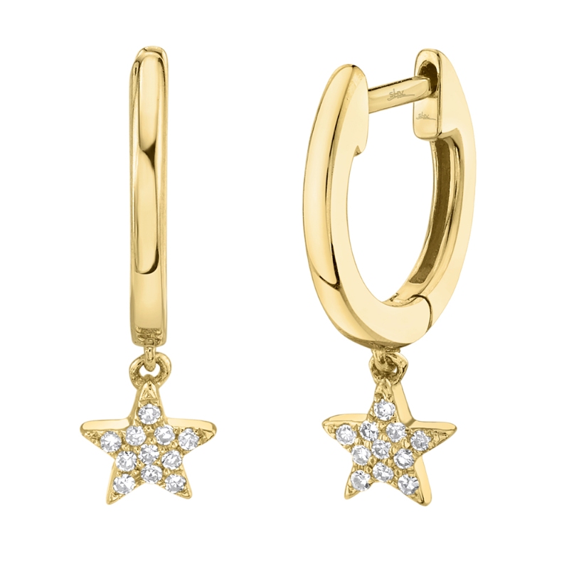 0.04ct 14k Yellow Gold Diamond Star Huggie Earrings