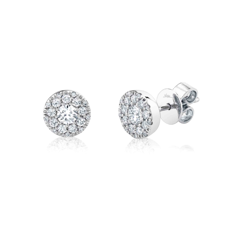 0.47Ct-Ctr(Round) 0.53Ct-Side 14K White Gold Diamond Cluster Stud Earrings