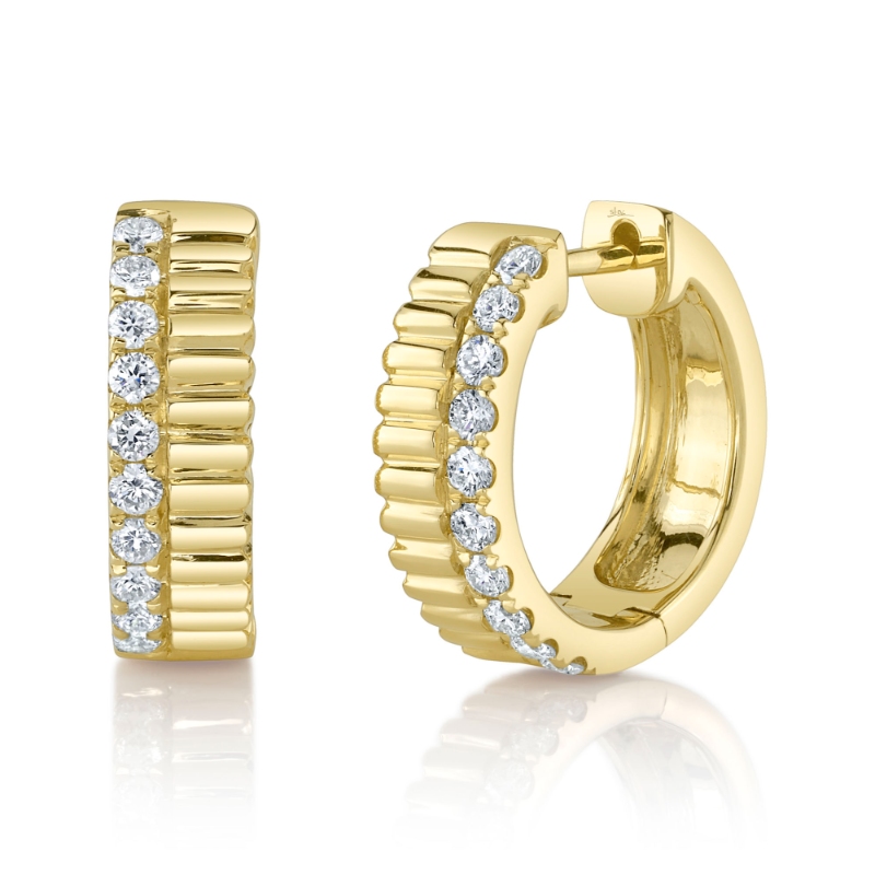 0.34Ct 14K Yellow Gold Diamond Ribbed Huggie Earrings