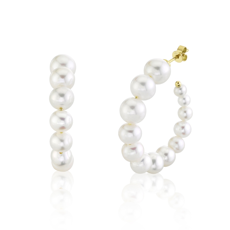 14K Yellow Gold Cultured Pearl Hoop Earrings