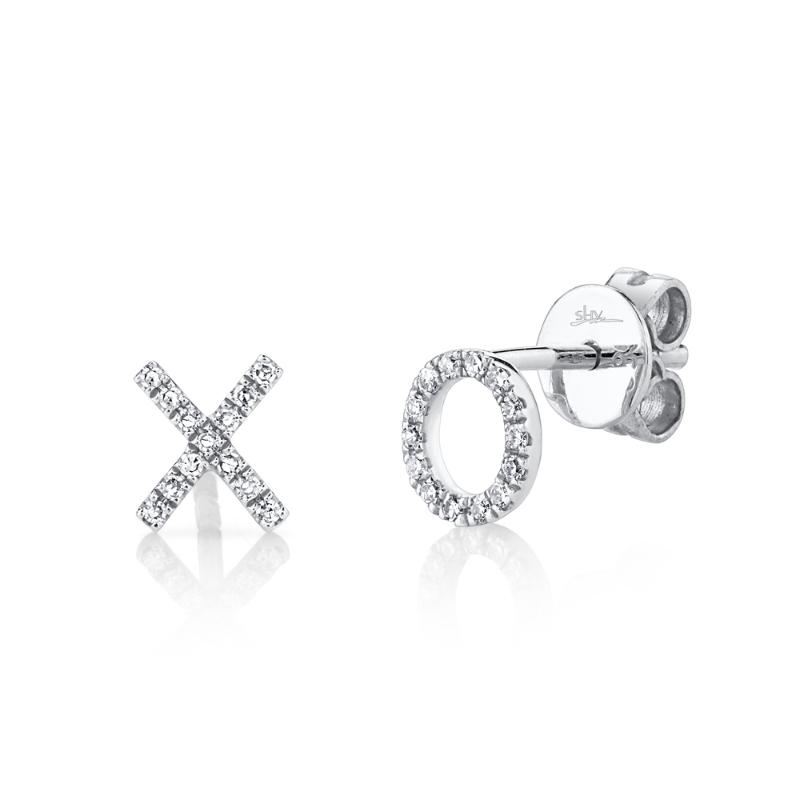 0.09Ct 14K White Gold Diamond "XO" Stud Earrings