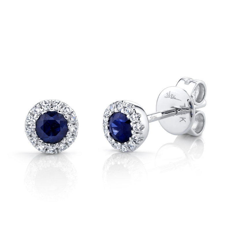 0.08Ct Diamond & 0.28Ct Blue Sapphire 14K White Gold Stud Earrings