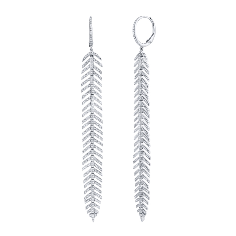 1.43Ct 14K White Gold Diamond Feather Earrings