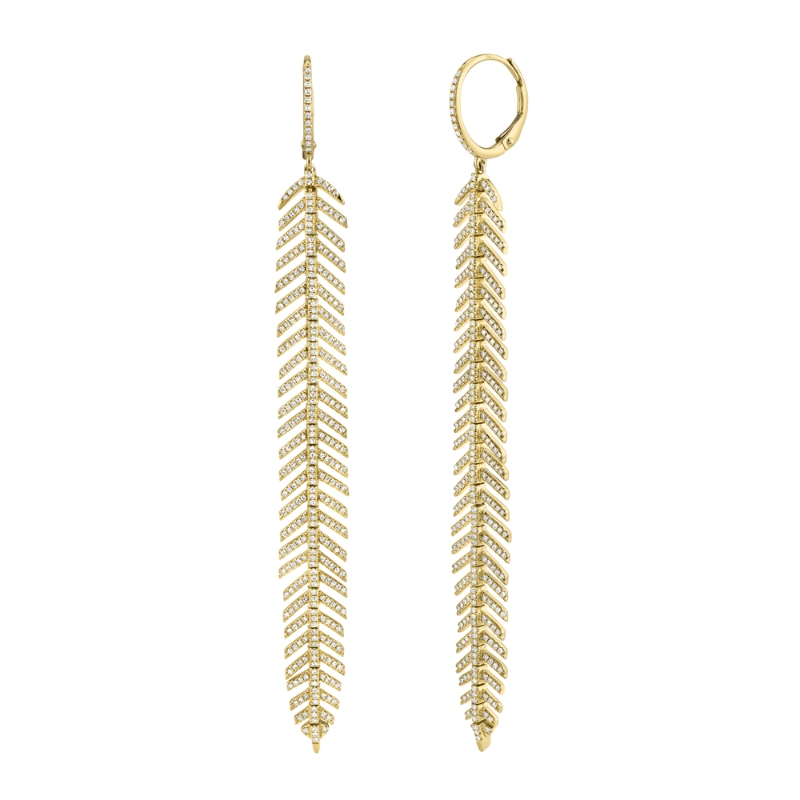 1.43Ct 14K Yellow Gold Diamond Feather Earrings