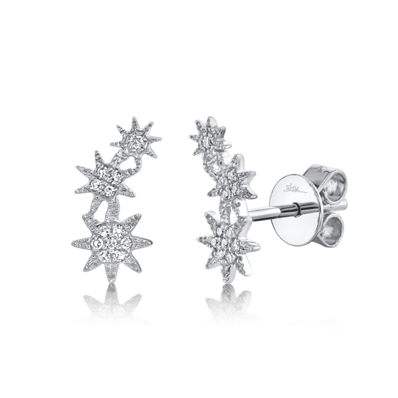 0.06Ct 14K White Gold Diamond Star Stud Earrings