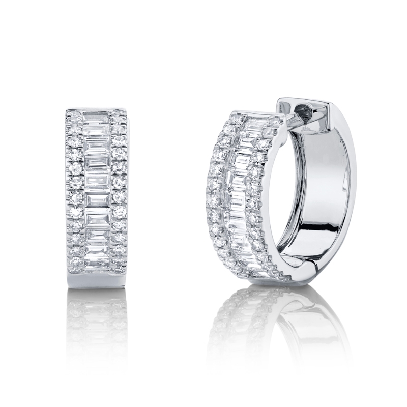0.49Ct 14K White Gold Diamond Baguette Huggie Earrings