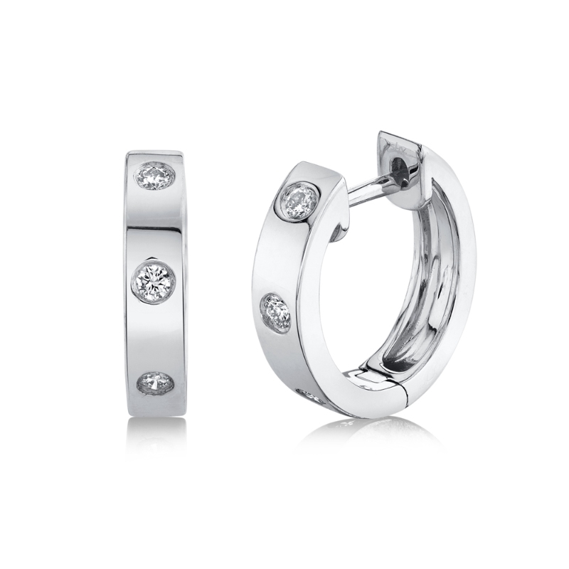 0.11Ct 14K White Gold Diamond Huggie Earrings