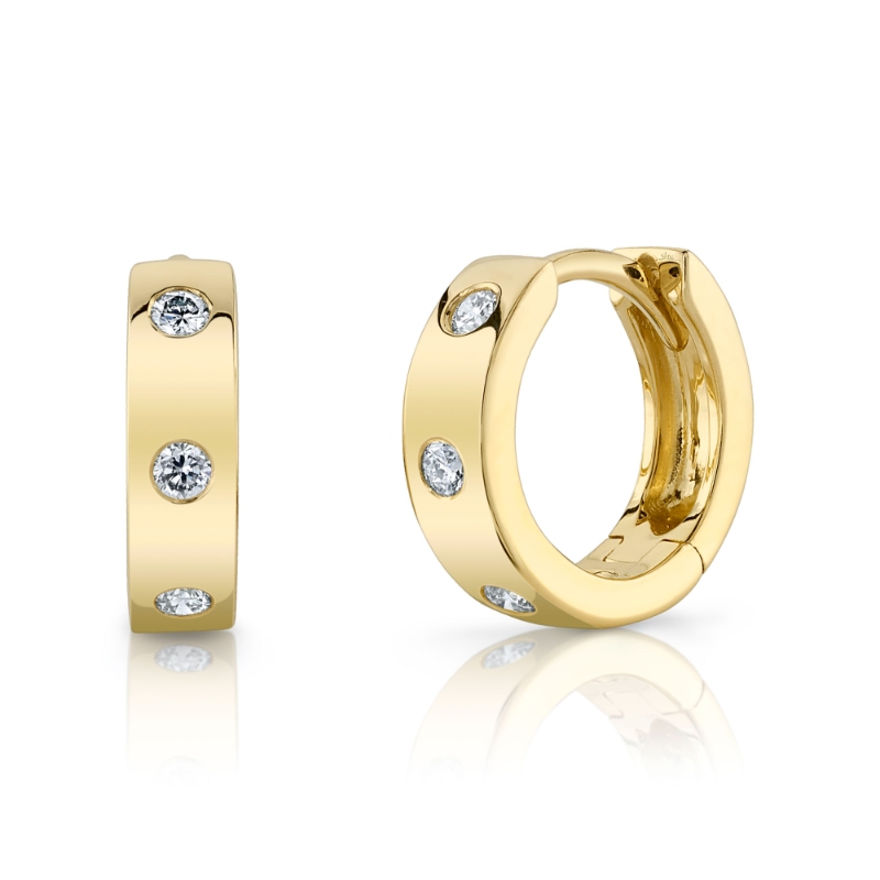 0.11Ct 14K Yellow Gold Diamond Mini Huggie Earrings