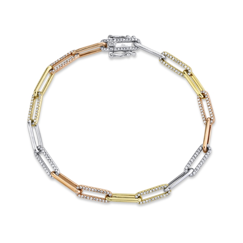 0.74Ct 14K Three Tone Diamond Paper Clip Link Bracelet