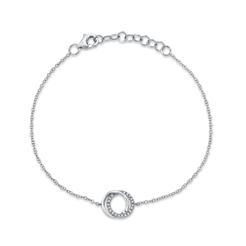 0.07Ct 14K White Gold Diamond Love Knot Circle  Bracelet
