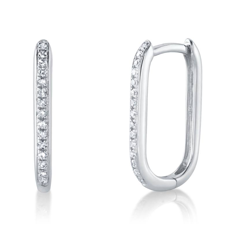 0.08Ct 14K White Gold Diamond Oval Hoop Earrings