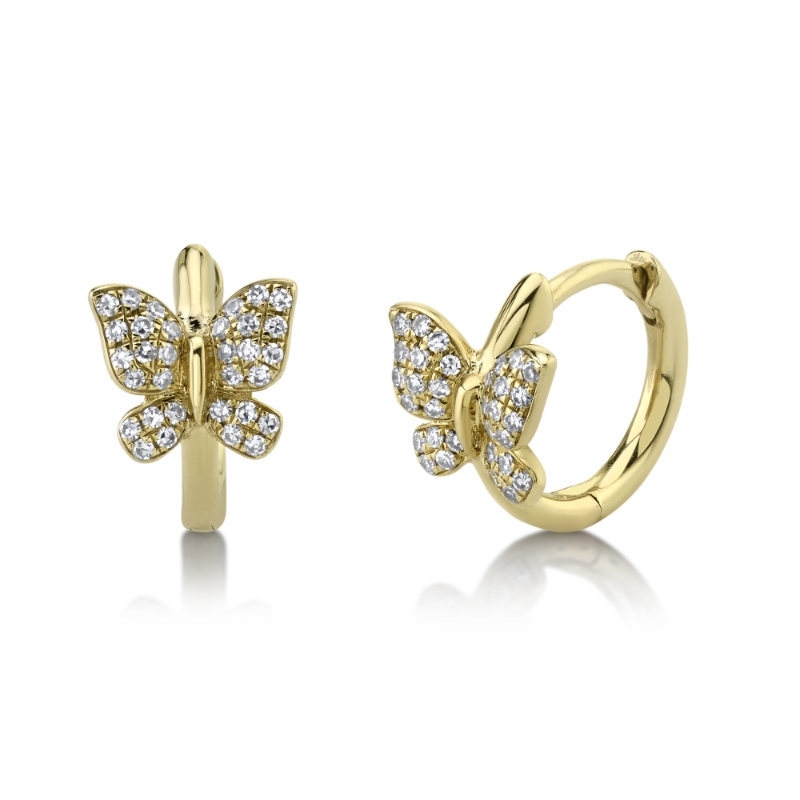 0.14Ct 14K Yellow Gold Diamond Butterfly Huggie Earrings