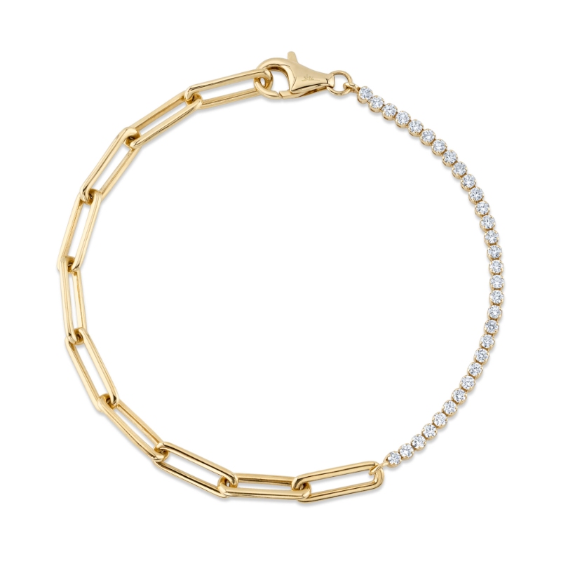 0.66Ct 14K Yellow Gold Diamond Paper Clip Link Bracelet