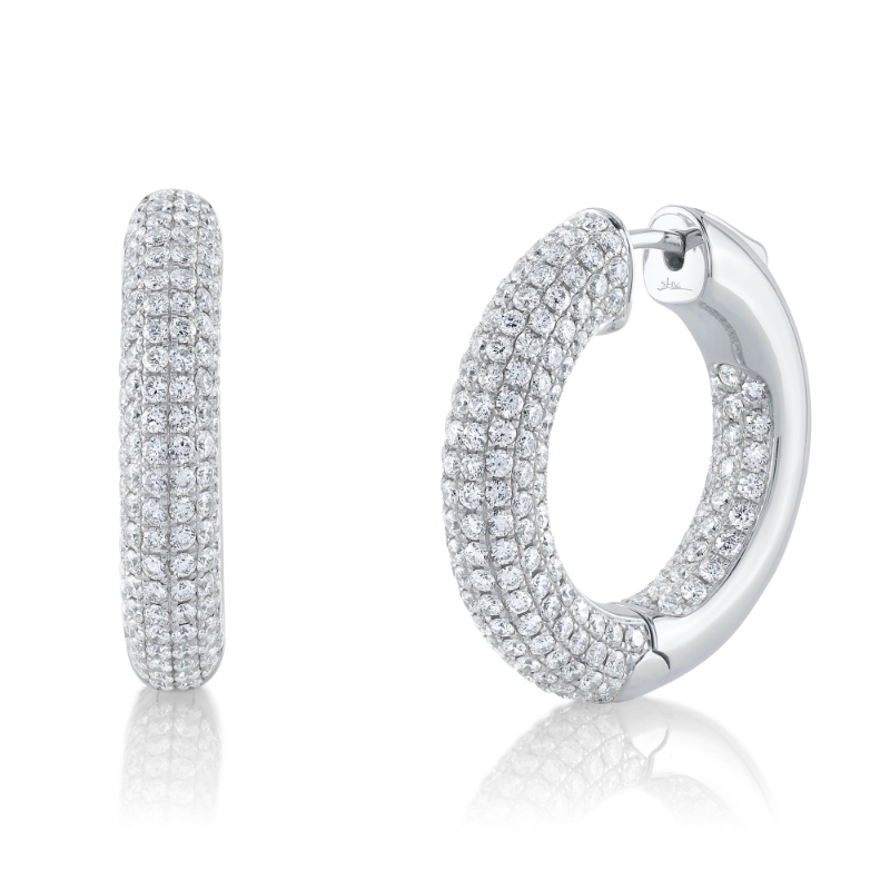 3.94Ct 14K White Gold Diamond Pave Hoop Earrings