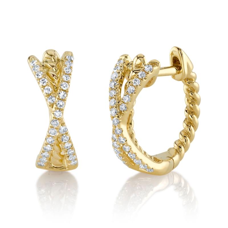 0.12Ct 14K Yellow Gold Diamond Bridge Huggie Earrings