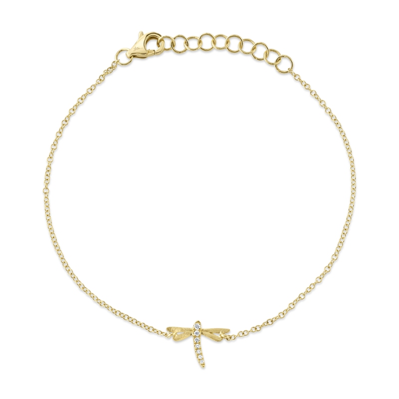 0.03Ct 14K Yellow Gold Diamond Dragonfly Matte Bracelet