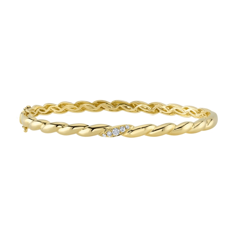 0.13Ct 14K Yellow Gold Diamond Twisted Bangle