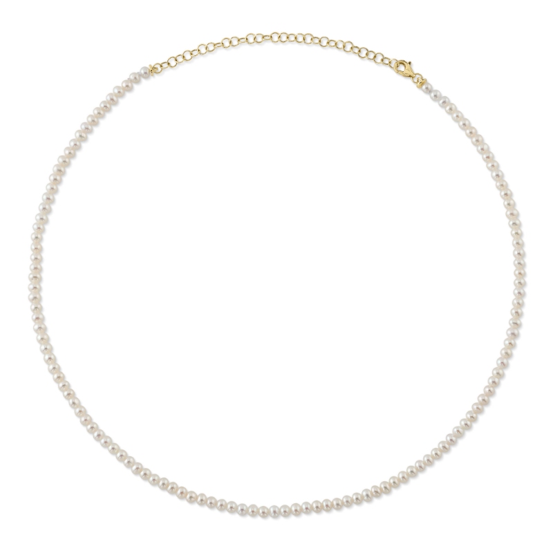 14K Yellow Gold Cultured Pearl Tennis Necklace